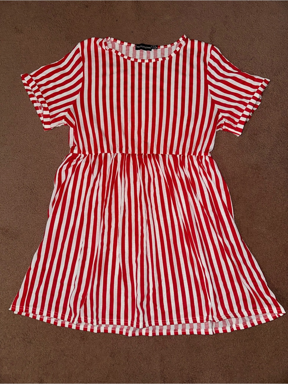 PrettyLittleThing Red and White Striped Midi Dress